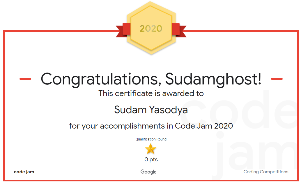 CodeJam Certificate